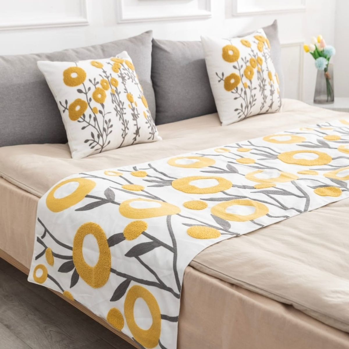 ANGELES DEL HOGAR - Pieceras Bordadas + 2 Fundas De Cojin 2 plazas/King