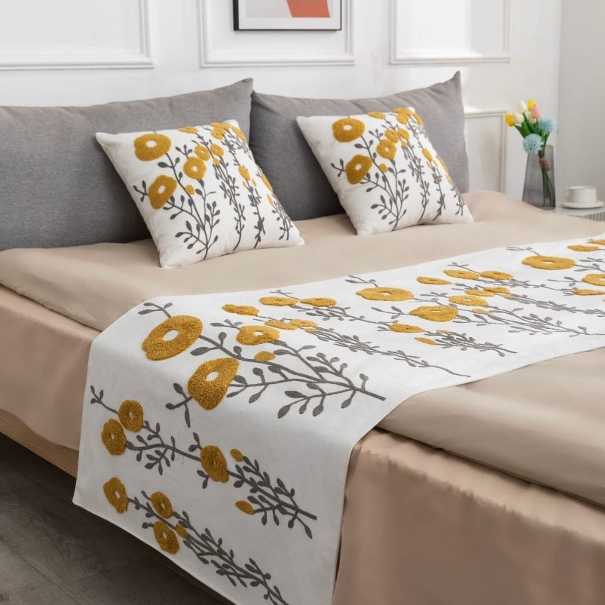 ANGELES DEL HOGAR - Pieceras Bordadas + 2 Fundas De Cojin 2 plazas/King