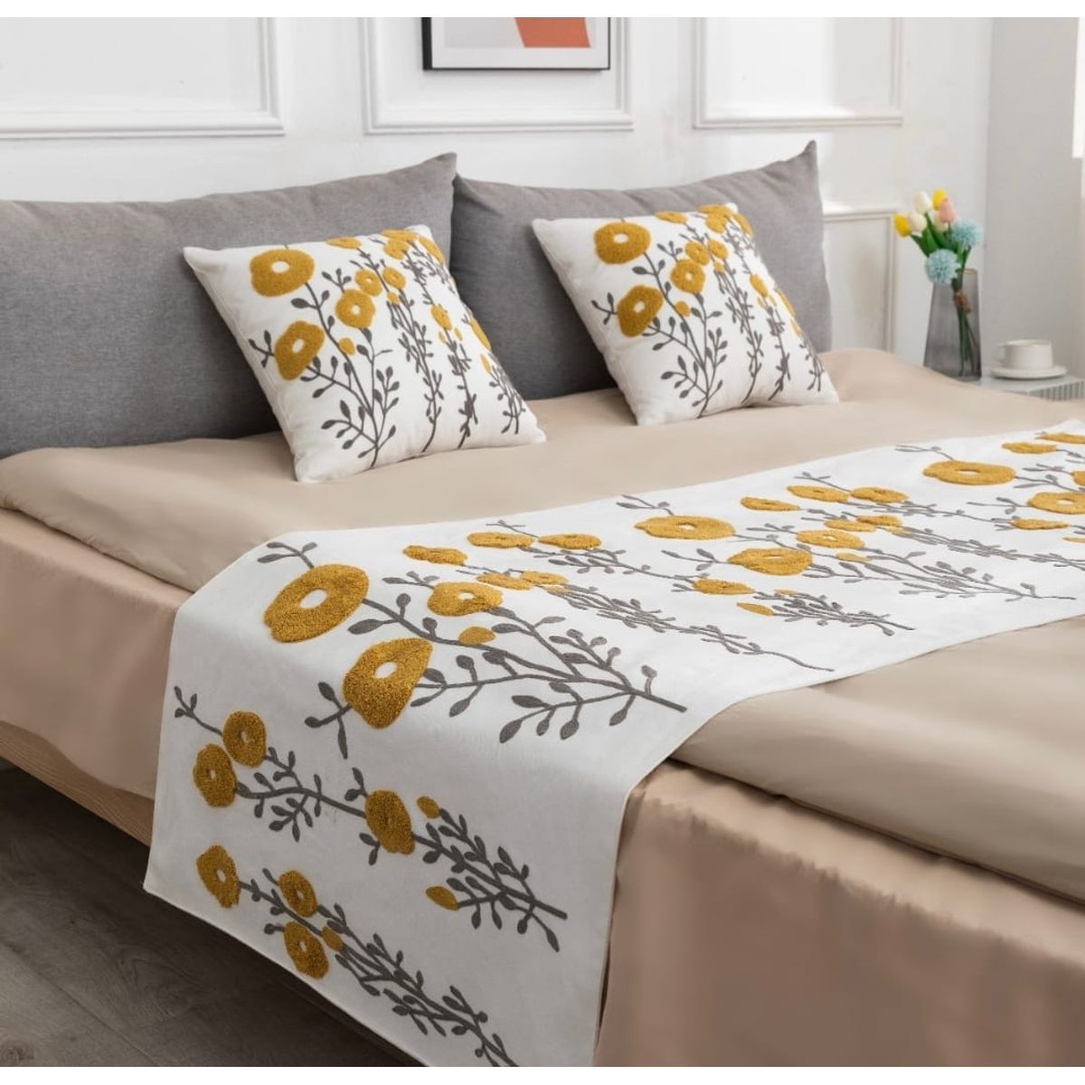 ANGELES DEL HOGAR - Pieceras Bordadas + 2 Fundas De Cojin 2 plazas/King