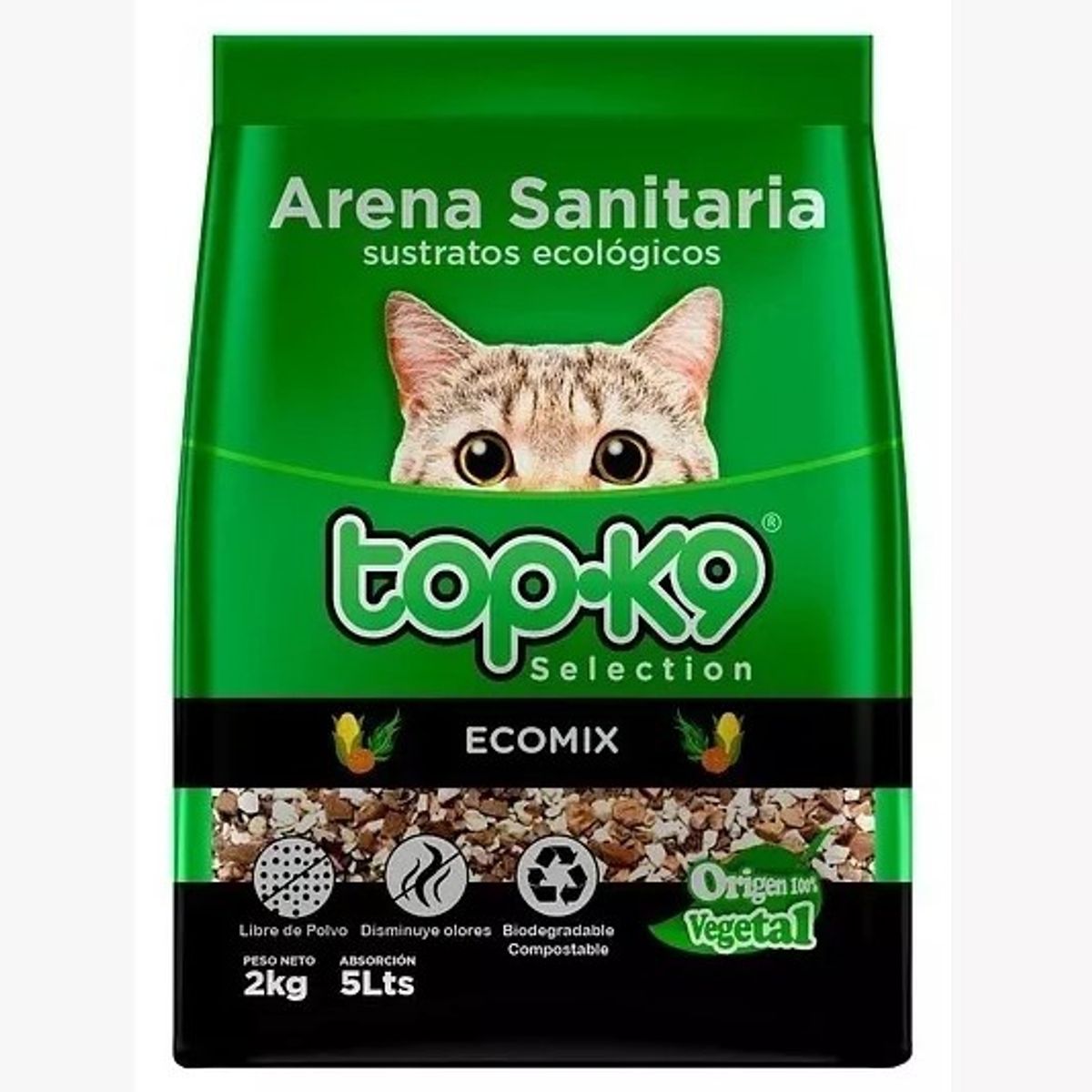 GENERICO - Arena Sanitaria Para Gatos 100% Vegetal Ecologica 2 Kg Topk9
