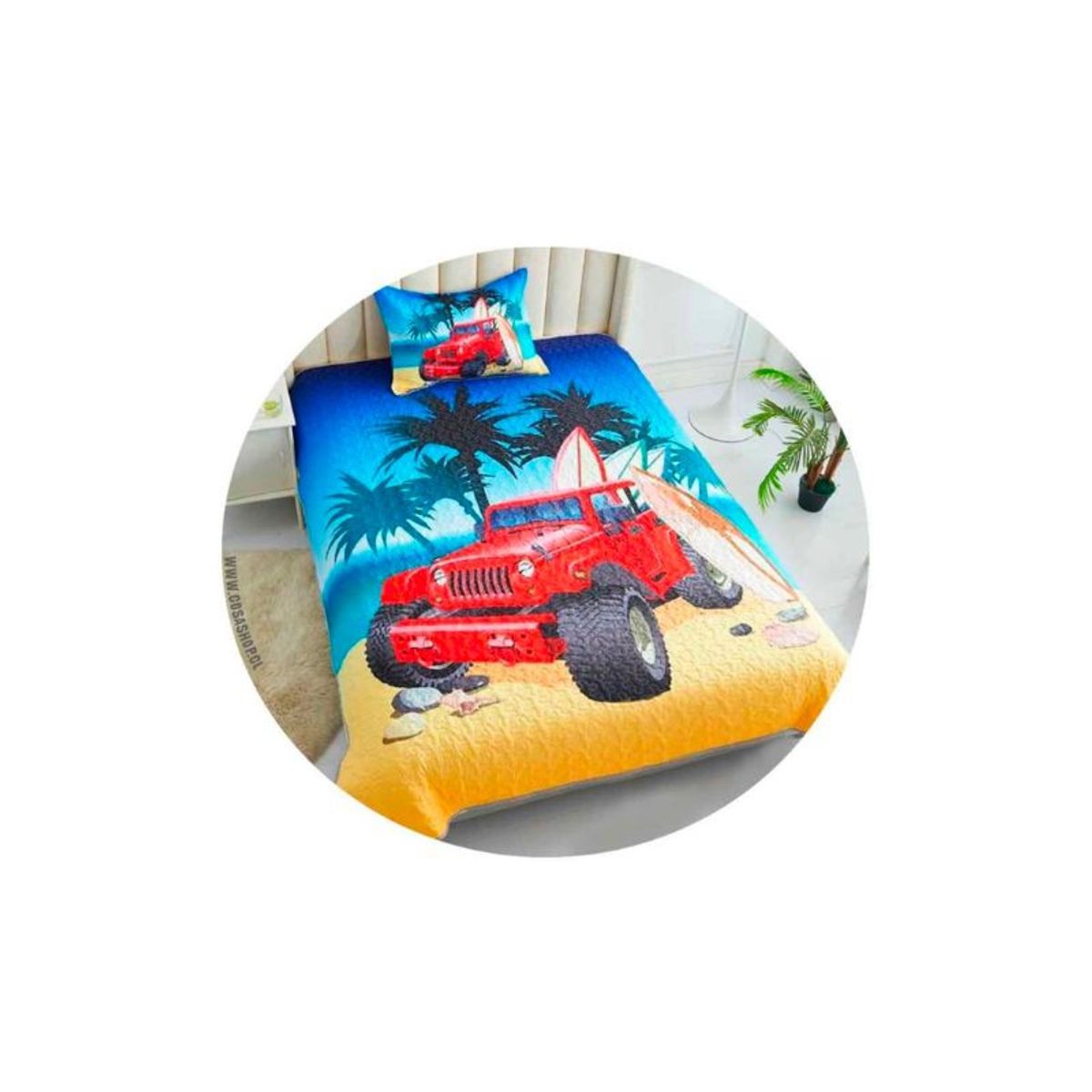 GENERICO - Cubrecama Quilt Verano 1 1/2 plaza - Jeep 4x4 Rojo WG20