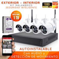 Kit 4 Cámaras Inalámbricas Wifi Full Hd Con Audio y Alarma-Disco Duro 1tb