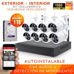 D MOTICA - Kit 8 Cámaras Inalámbricas Full Hd Con Audio y Alarma-Disco Duro 1tb