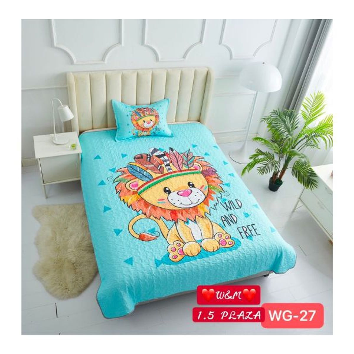 GENERICO - Cubrecama Quilt Verano 1 1/2 plaza - John The Lion WG51