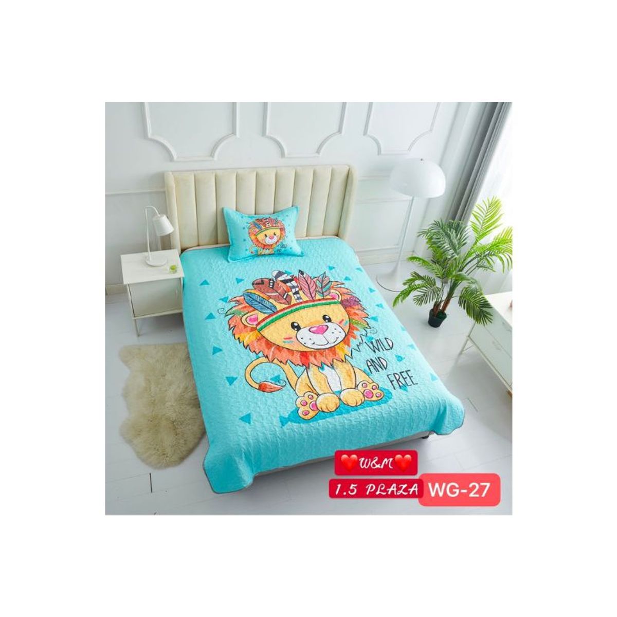 GENERICO - Cubrecama Quilt Verano 1 1/2 plaza - John The Lion WG51