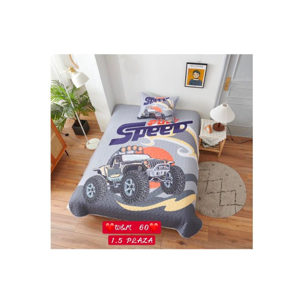 GENERICO - Cubrecama Quilt Verano 1 1/2 plaza - Fuel Speed WG60