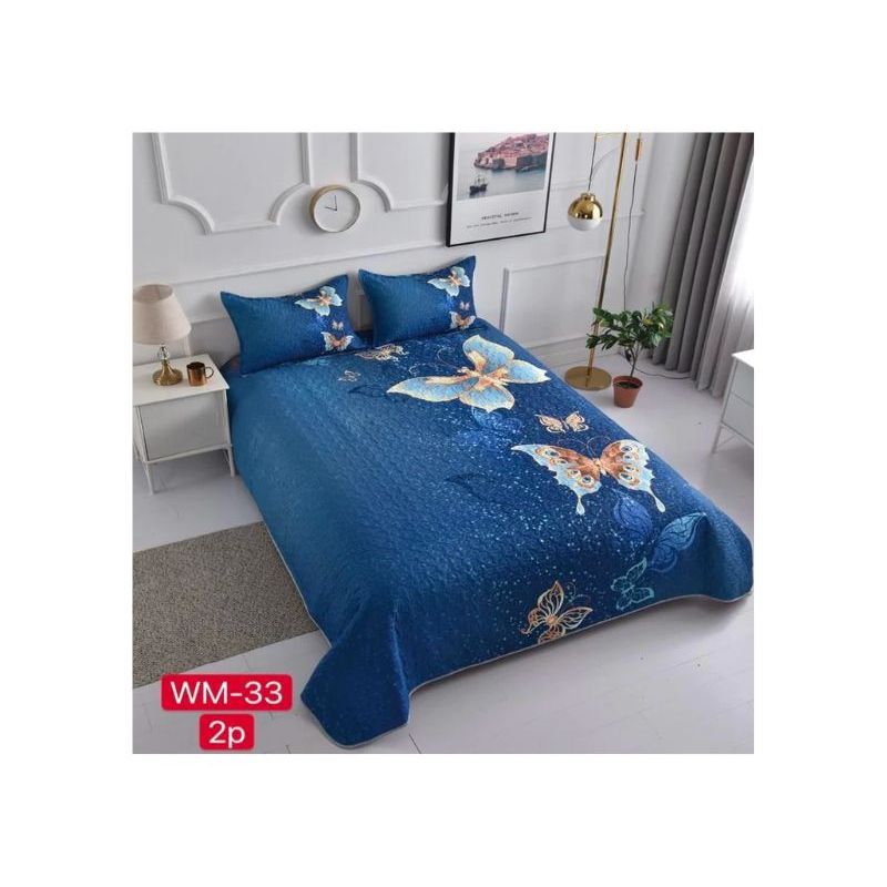 GENERICO - Cubrecama Quilt Verano 2 Plazas - Azul Mariposas WM66