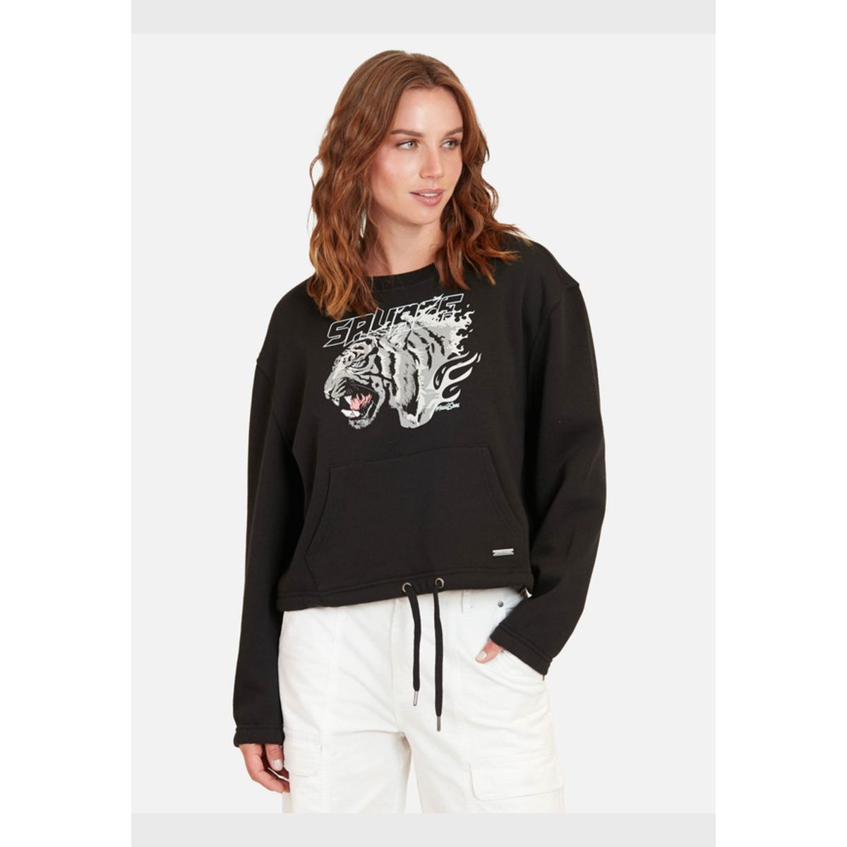 MAUI AND SONS - Poleron Savage Tiger Mujer Negro