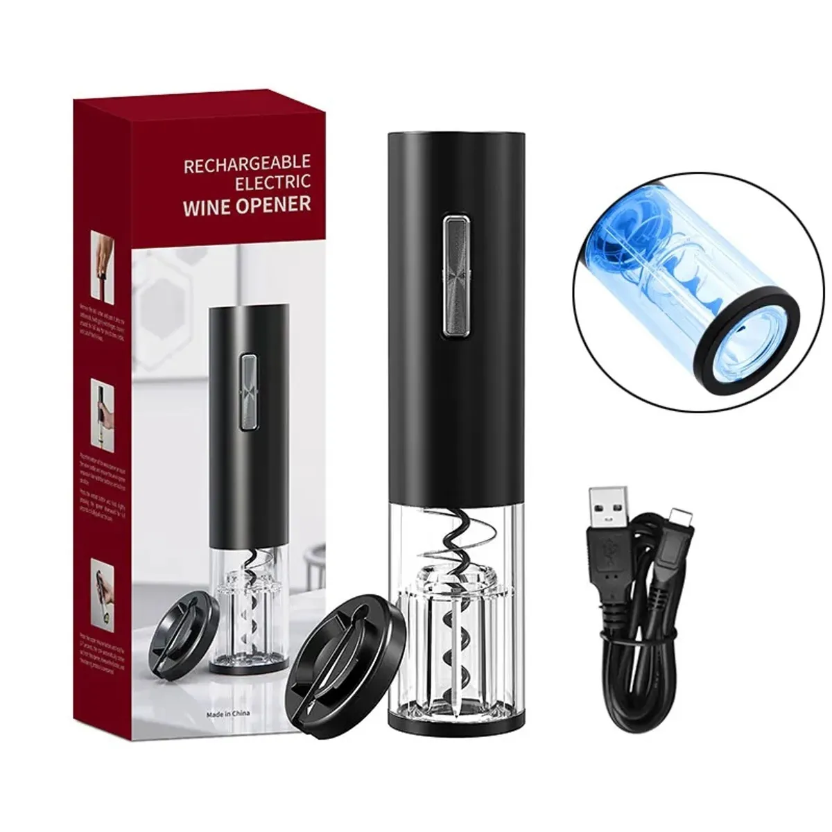 GENERICO - Sacacorchos Eléctrico Destapador de vino Automático Recargable USB