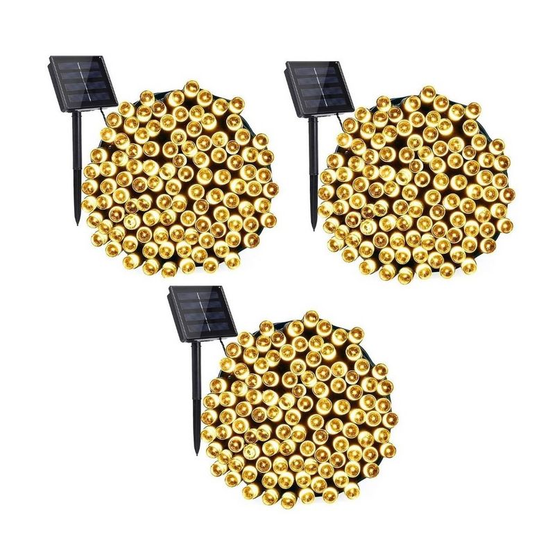 GENERICO - Pack x3 Luces Solares Guirnalda 20 Metros 200 Led Calida