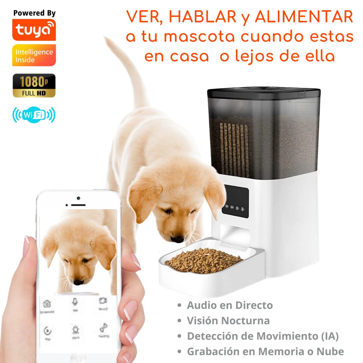 D MOTICA - Alimentador De Mascotas Inteligente Con Cámara Wifi Y Audio
