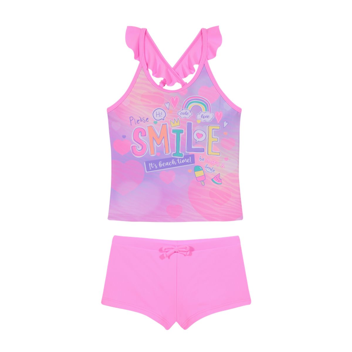 H2O WEAR - Traje de Baño Tankini UV30+ con Vuelos para Niña Fucsia - Fucsia