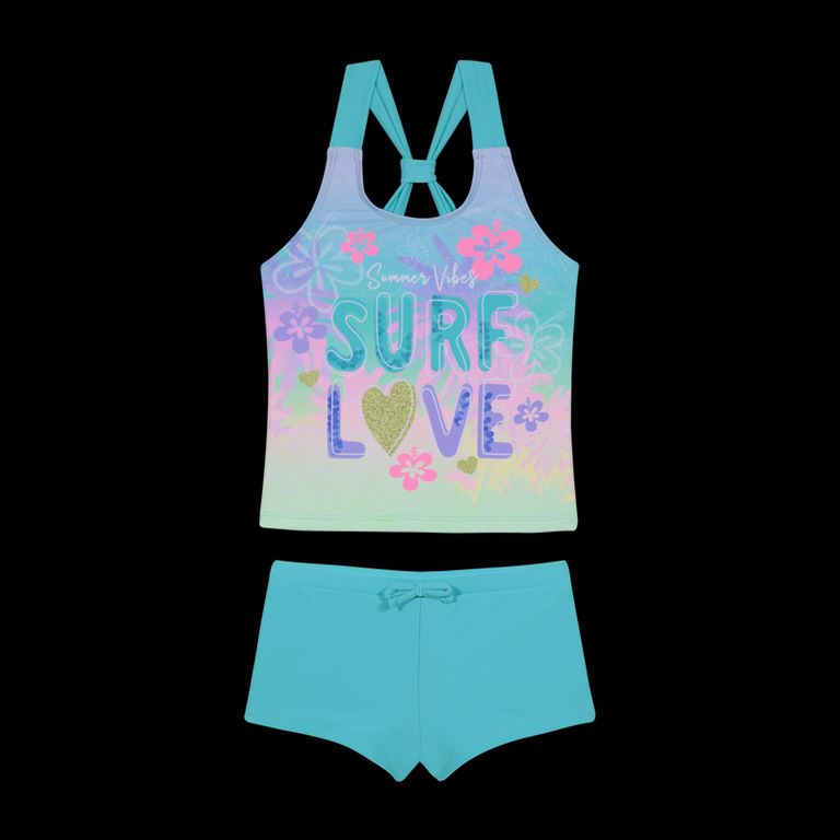 Traje de Bano Tankini UV30+ Sublimado para Nina Turquesa - Verde Verde 4