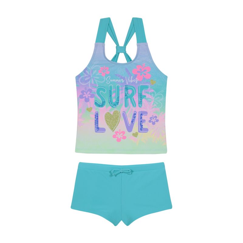 H2O WEAR - Traje de Baño Tankini UV30+ Sublimado para Niña Turquesa - Verde