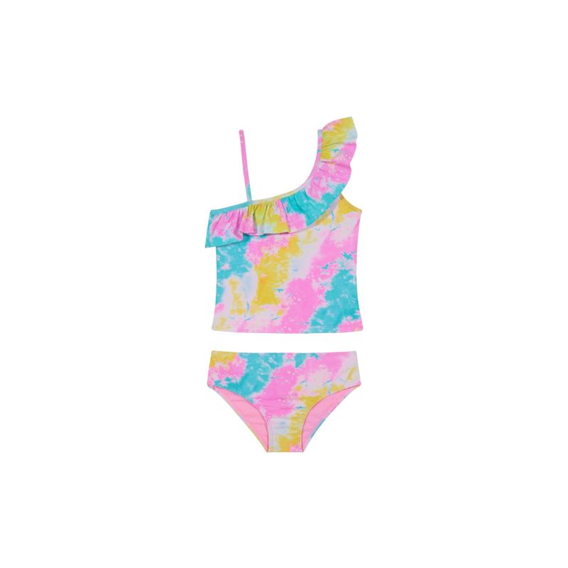 H2O WEAR - Traje de Baño Tankini UV30+ con Vuelos Un Hombro para Niña Rosado - Rosa