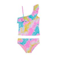 Traje de Baño Tankini UV30+ con Vuelos Un Hombro para Niña Rosado - Rosa