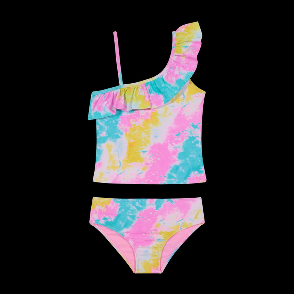 H2O WEAR - Traje de Baño Tankini UV30+ con Vuelos Un Hombro para Niña Rosado - Rosa