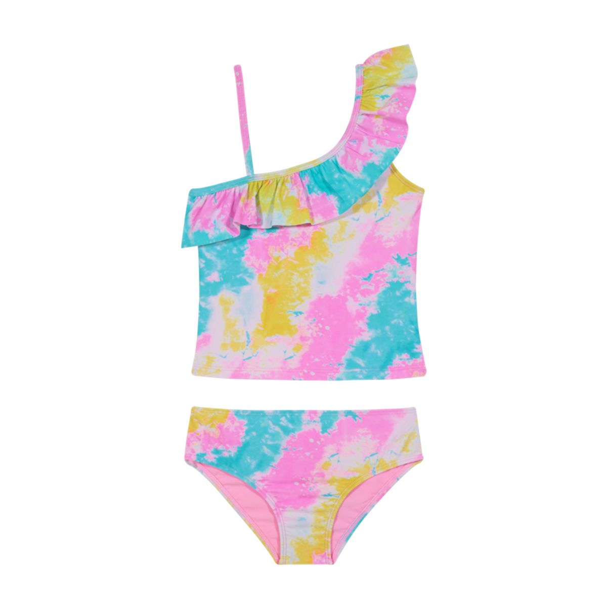 H2O WEAR - Traje de Baño Tankini UV30+ con Vuelos Un Hombro para Niña Rosado - Rosa