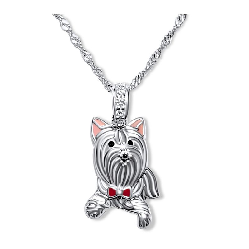 ARANY JOYAS - Collar Plata Pequeño Yorkshire Terrier Corbatín Rojo