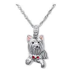 ARANY JOYAS - Collar Plata Pequeño Yorkshire Terrier Corbatín Rojo