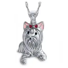 ARANY JOYAS - Collar Plata Pequeño Yorkshire Terrier Moño Rojo
