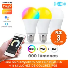 D MOTICA - Pack 3 Ampolletas Wifi Inteligente Alta Eficiencia 9W - 900 Lúmenes