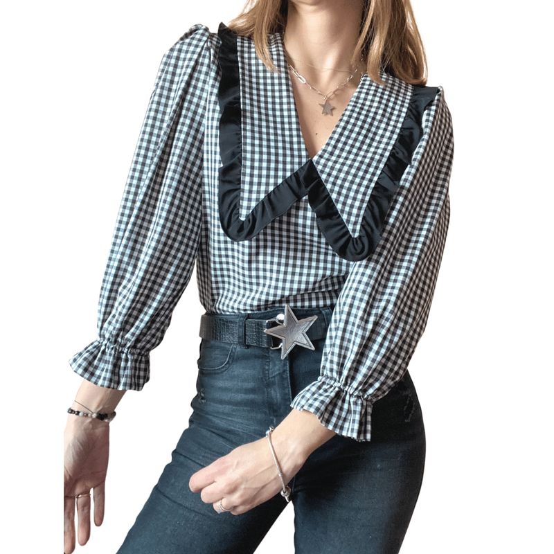 ME MATO TIENDA - Blusa cuadrille vichy cuello bobo tienda Me Mato
