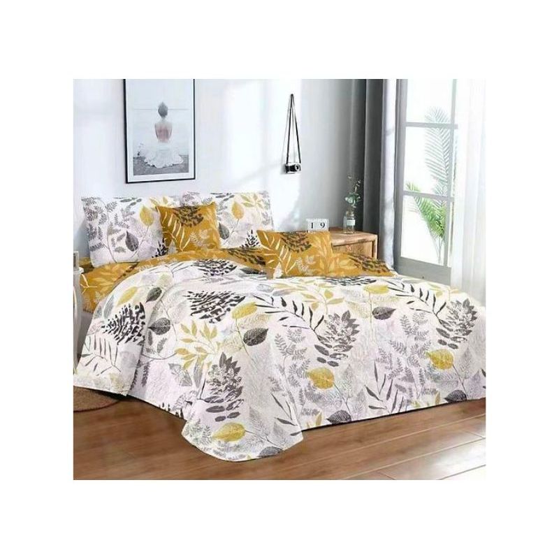 GENERICO - Cubrecama Quilt Verano King - Blanco Dorado Hojas