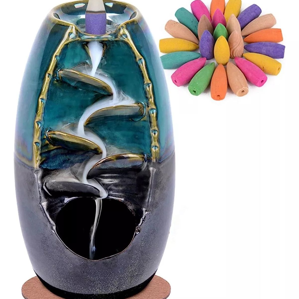 KUANGYE - Quemador De Incienso Con Reflujo De Humo Cascada Cerámico