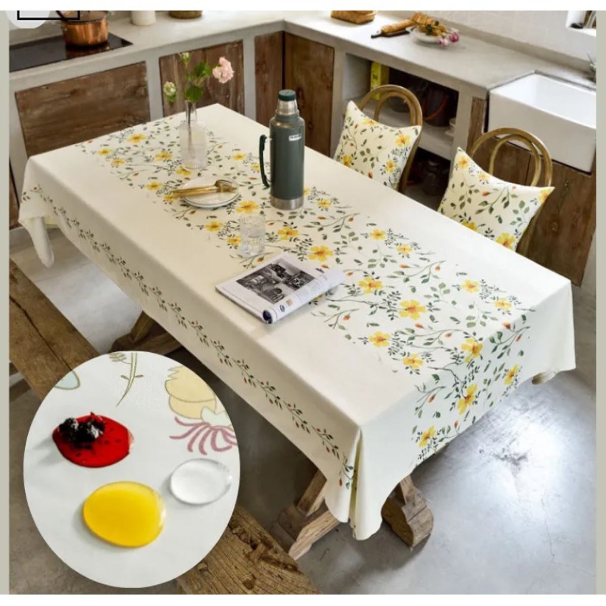 COMPRAPO - Mantel Antimanchas Mod. Flores Silvestres Amarillas 140 X 220 Cm Rect.