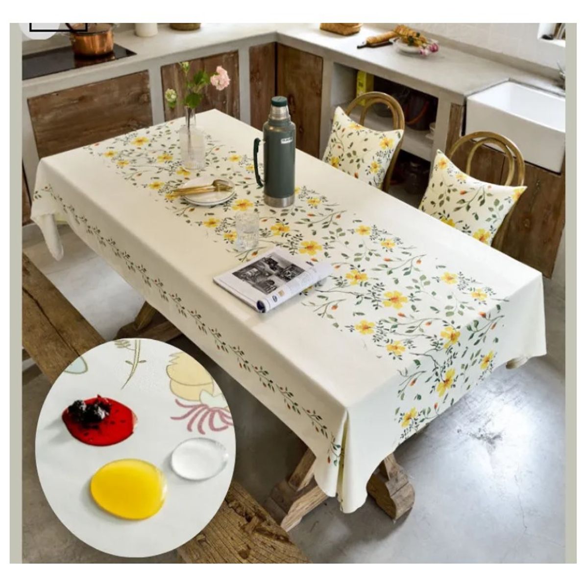 COMPRAPO - Mantel Antimanchas Mod. Flores Silvestres Amarillas 140 X 220 Cm Rect.