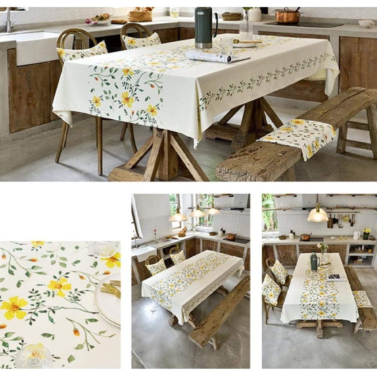 COMPRAPO - Mantel Antimanchas Mod. Flores Silvestres Amarillas 140 X 220 Cm Rect.