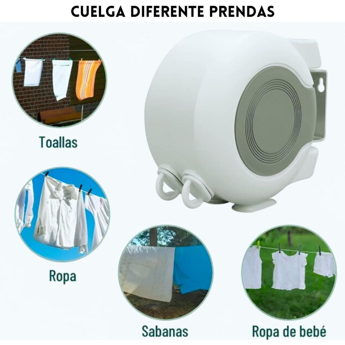 Tendedero Retractil Colgador Ropa Pared Doble Linea 13m, marca GENERICO - Foto 2