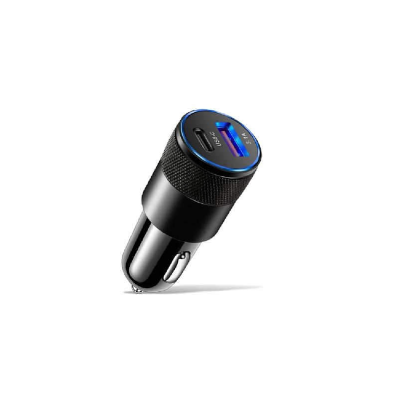 GENERICO - Cargador De Celular Auto Tipo C Carga Rapida Metal 3.1 Amp y USB 60w