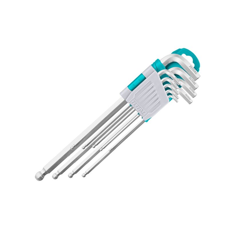 TOTAL TOOLS - Set Juego de Llaves Medianas Allen Punta Esférica 9 Piezas TOTAL