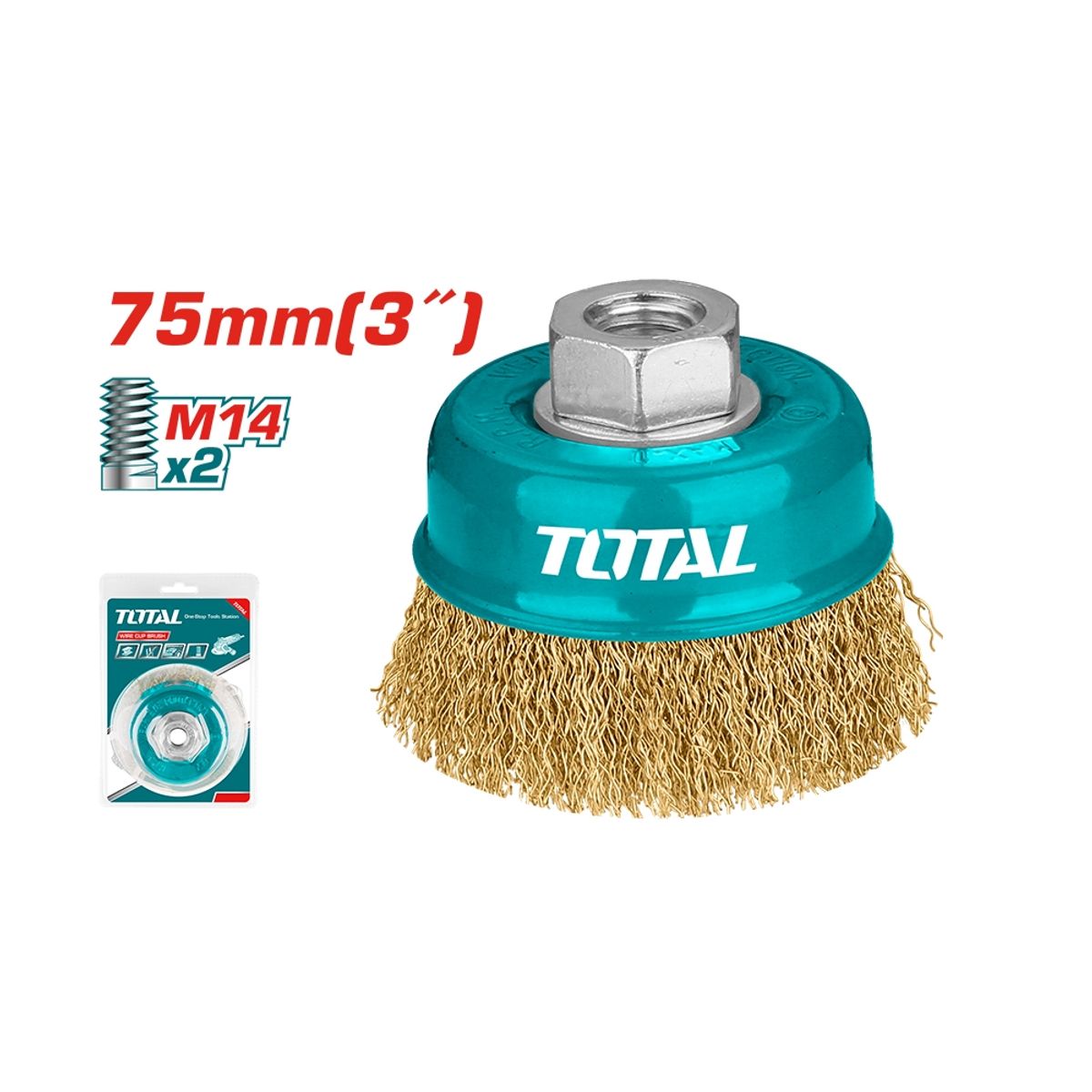 TOTAL TOOLS - Grata Escobilla Copa Acero Rizado 3 Pulgadas 75mm TOTAL