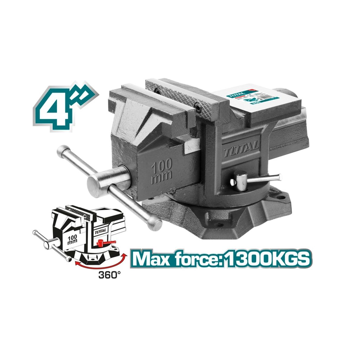 TOTAL TOOLS - Tornillo de Banco Mecánico 4 Pulgadas 1,3 Toneladas TOTAL