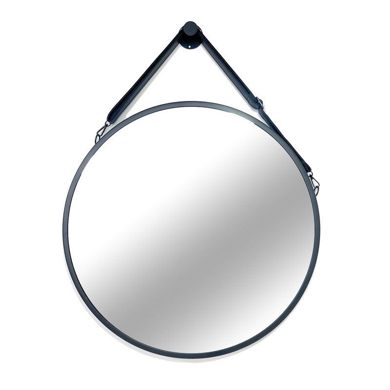 JOYTEK - Espejo Colgante de Cuero Decorativo 60x60cm Negro