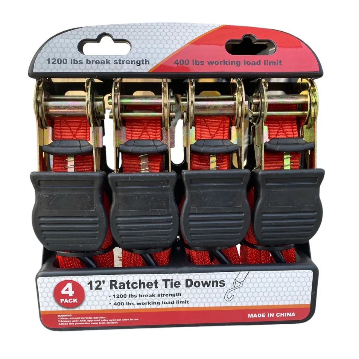 GENERICO - Set 4 Eslinga Rachet Tie Downs - 4,5 METROS ROJO