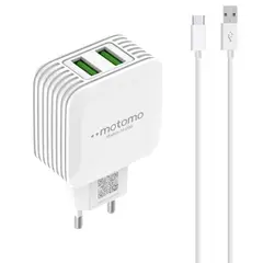 MOTOMO - Cargador Dual USB 12W con Cable Tipo C de 1m SEC - Blanco