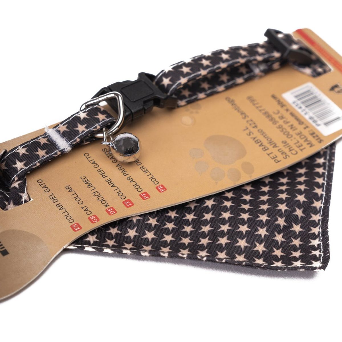 CHINITOWN - Collar de Gato con Bandana Negro con Estrellas Chinitown