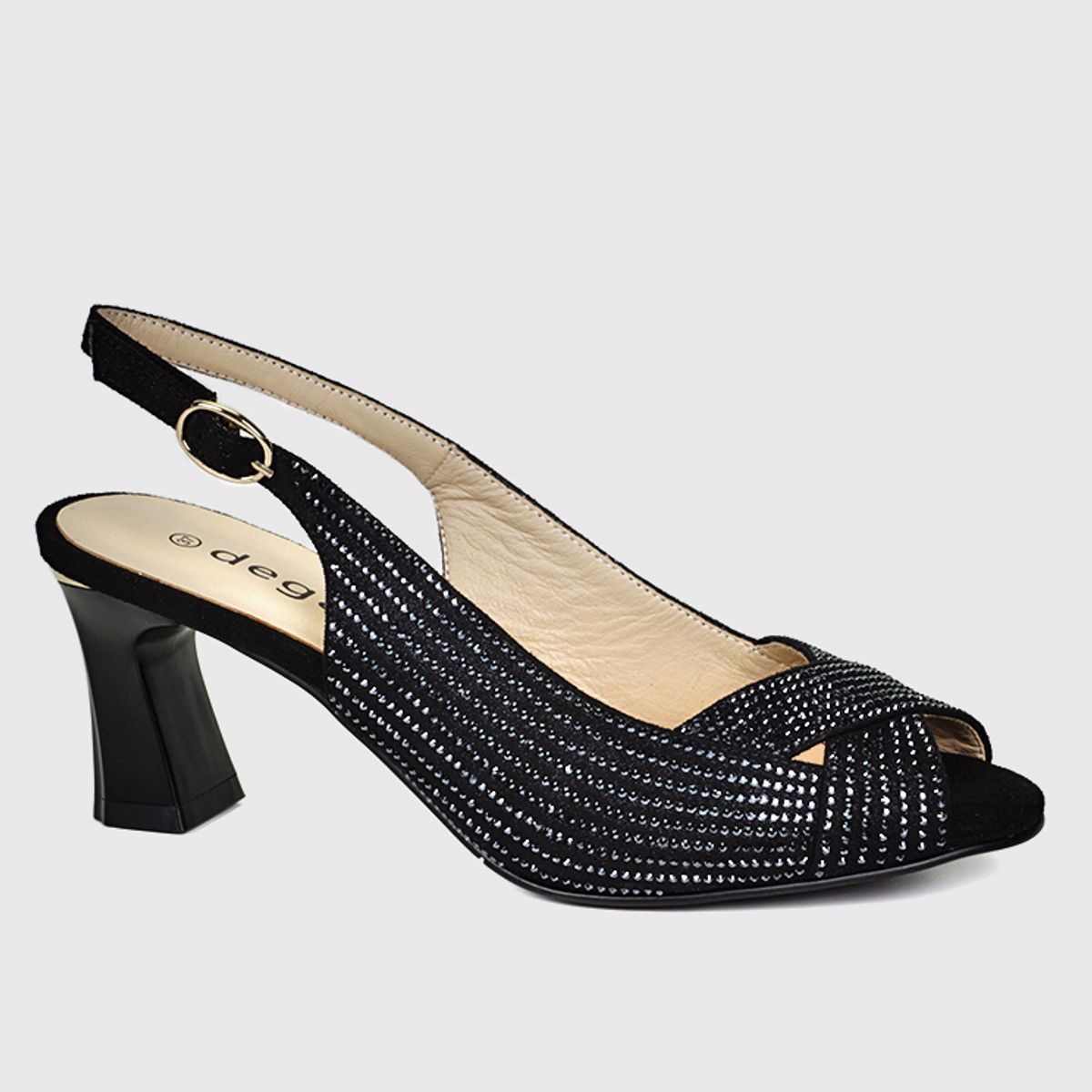 DEGAS - Sandalia Cuero Jamila Negro con brillos DEGAS