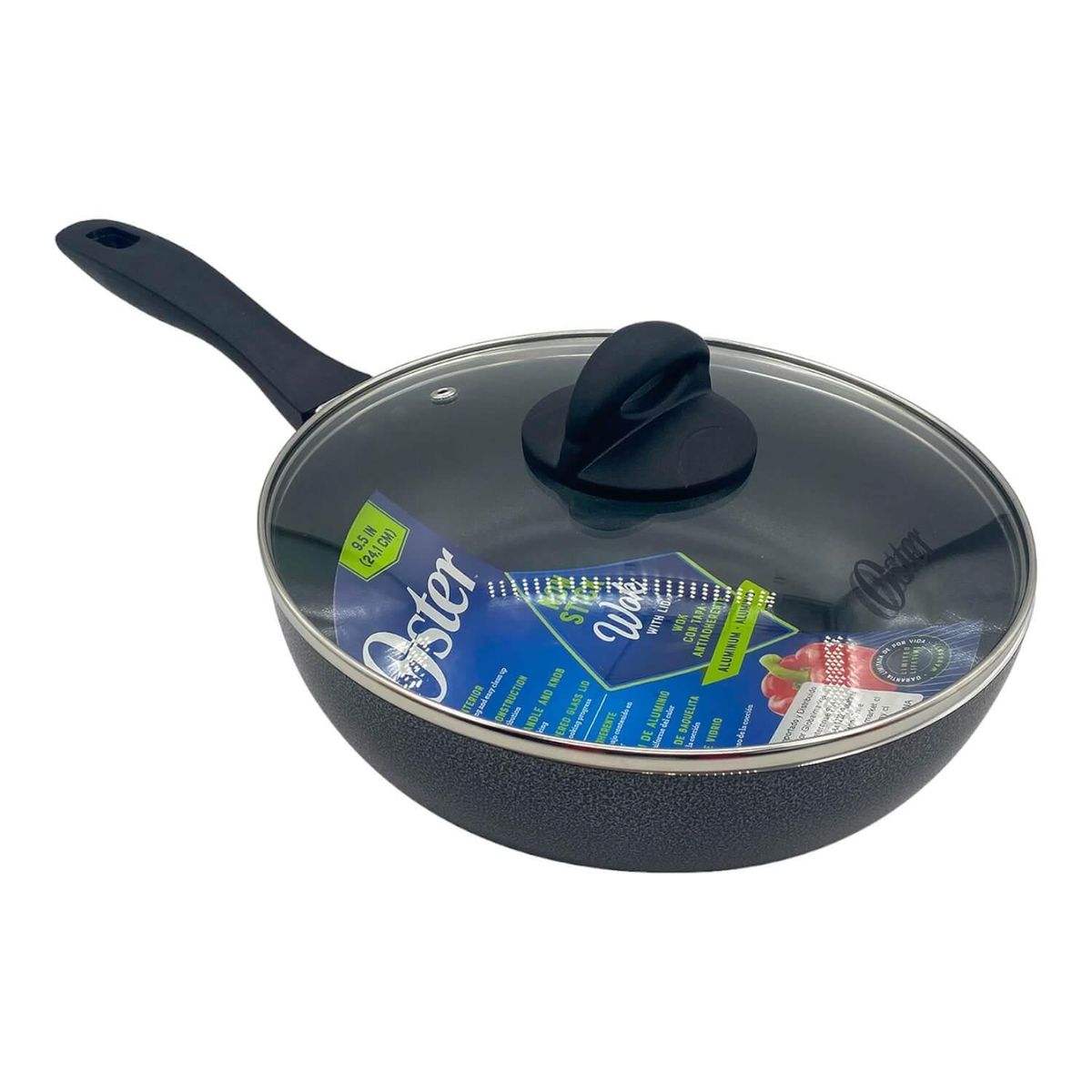 OSTER - Sartén Wok con tapa antiadherente 24 cm Clairborne Oster