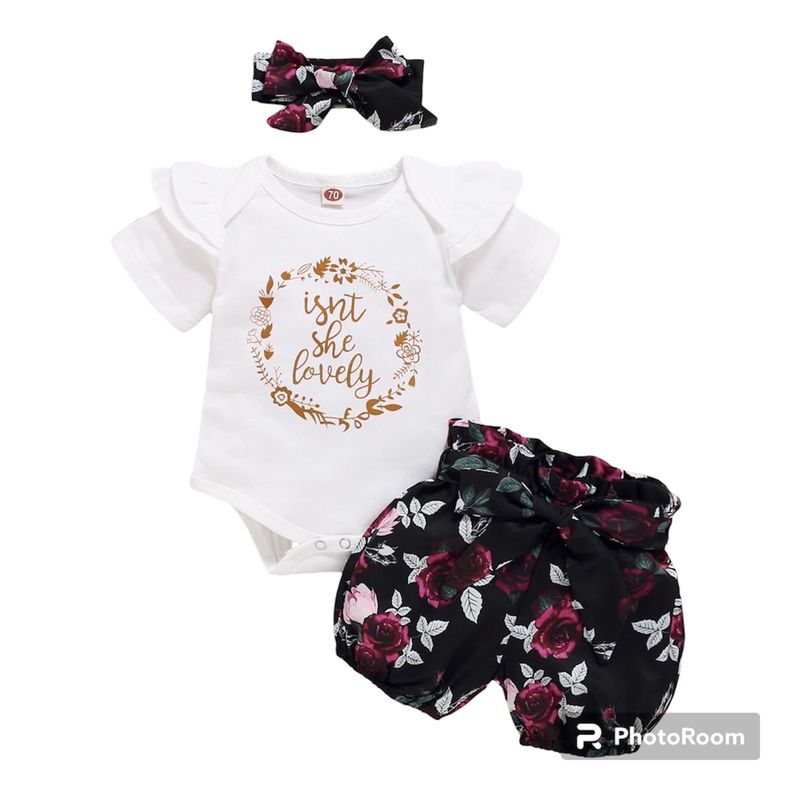 ANGO - Conjunto 3 piezas bebé VERANO ISL Negro Floral