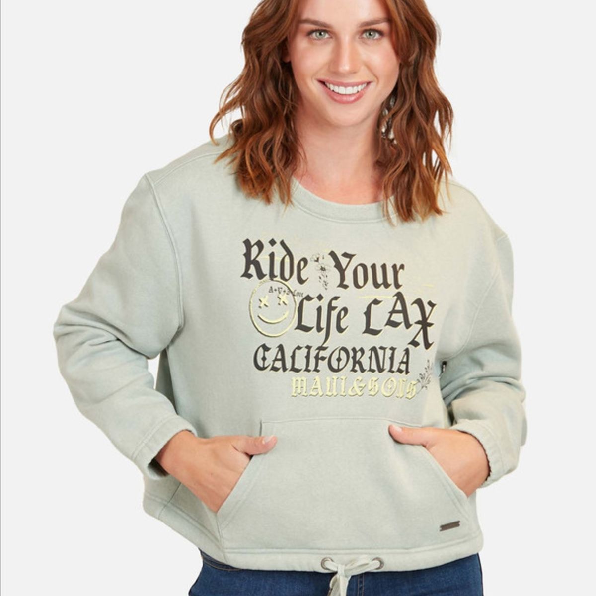 MAUI AND SONS - Poleron Ride Your Life California Mujer Celeste