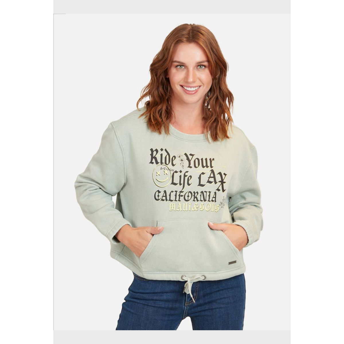 MAUI AND SONS - Poleron Ride Your Life California Mujer Celeste