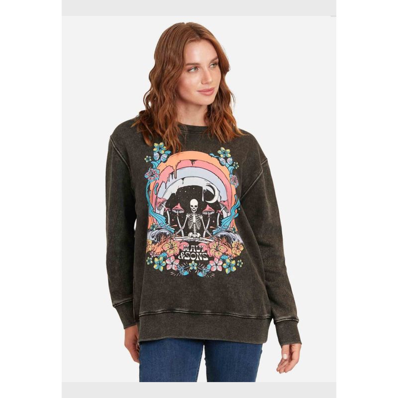 MAUI AND SONS - Poleron Skeleton World Mujer Negro