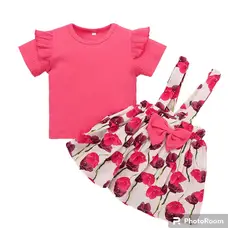 ANGO - Conjunto Bebé Polera y Falda Fucsia Flores