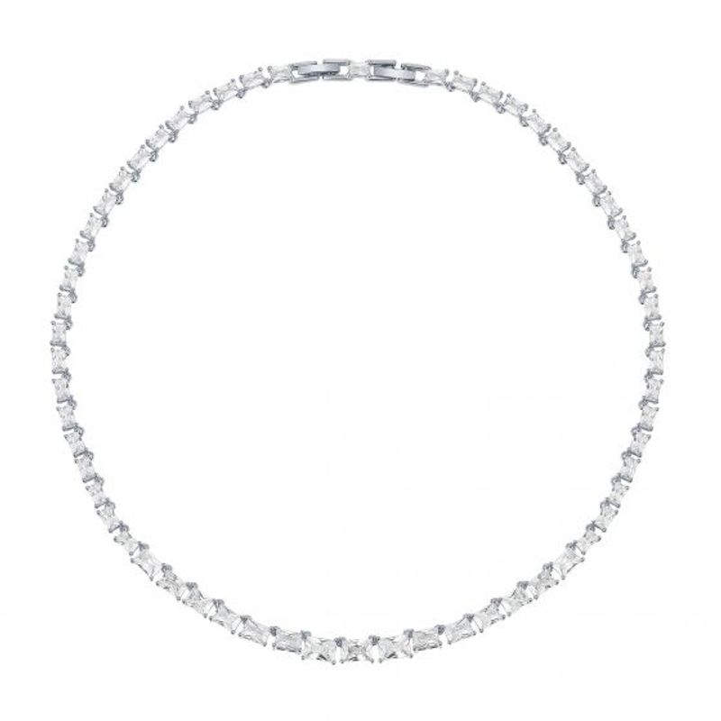 BLOOM CRYSTAL - Collar Jazz Tennis w Baguette Cut Cubic Zirconia Rodio