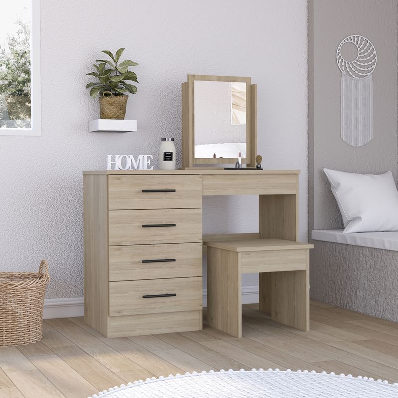 FMFURNITURE - Mueble Tocador Con Espejo Y 4 Cajones  Fm-001C - Cafe Claro
